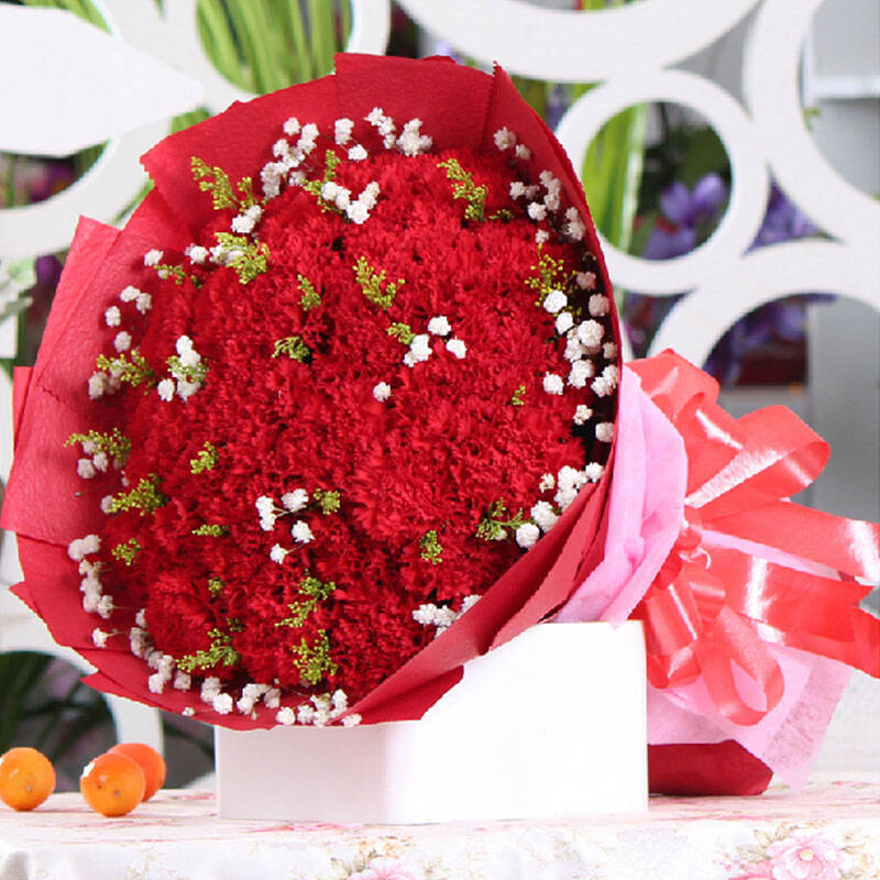 19朵紅康乃馨與百合 獻(xiàn)給摯愛的生日祝福花束